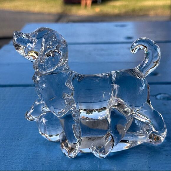 VINTAGE CRYSTAL SPANIEL DOG GLASS CZECH BOHEMIA FIGURINE SIGNED CLEAR STICKERS - Picture 4 of 7